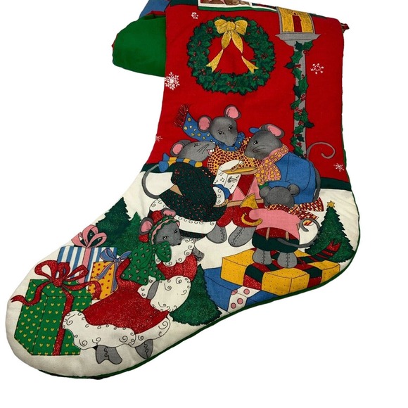 Vintage‎ Extra Large Jumbo Christmas Stocking Mice Cat Family Mouse Kitten - Picture 6 of 10